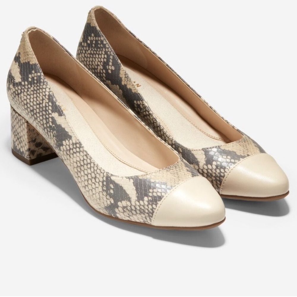 Cole Haan Cream and Tan Snakeskin Block Heels